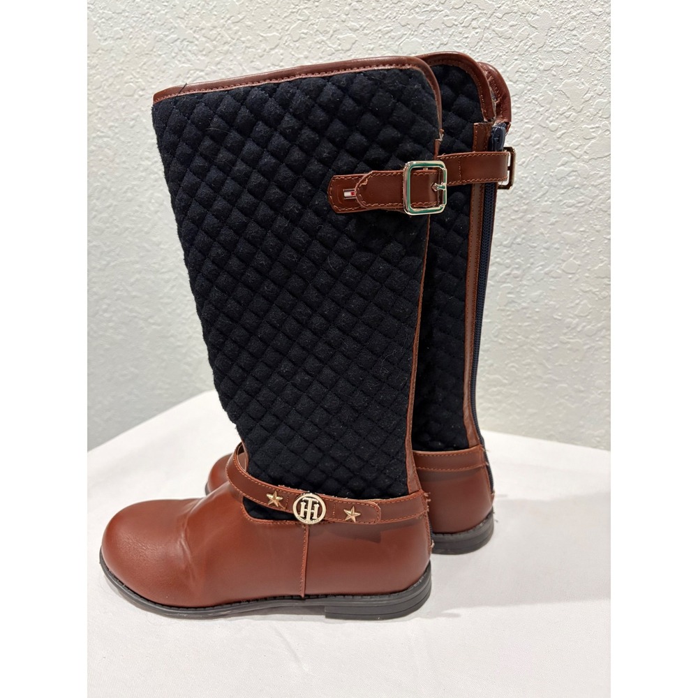 Tommy Hilfiger Girl SIZE 4 Quilted Riding Boots Navy/Brown‎